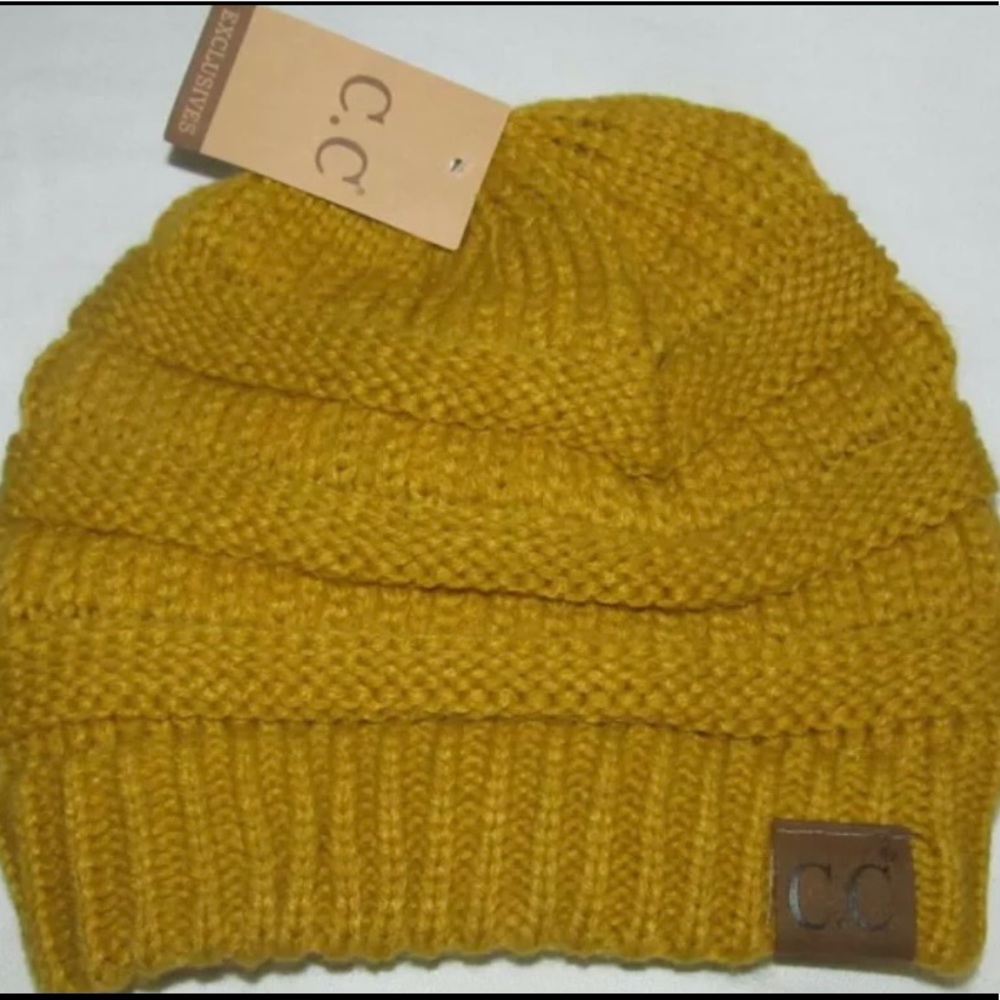 CC Mustard Slouchy Thick Winter Beanie Knit Hat